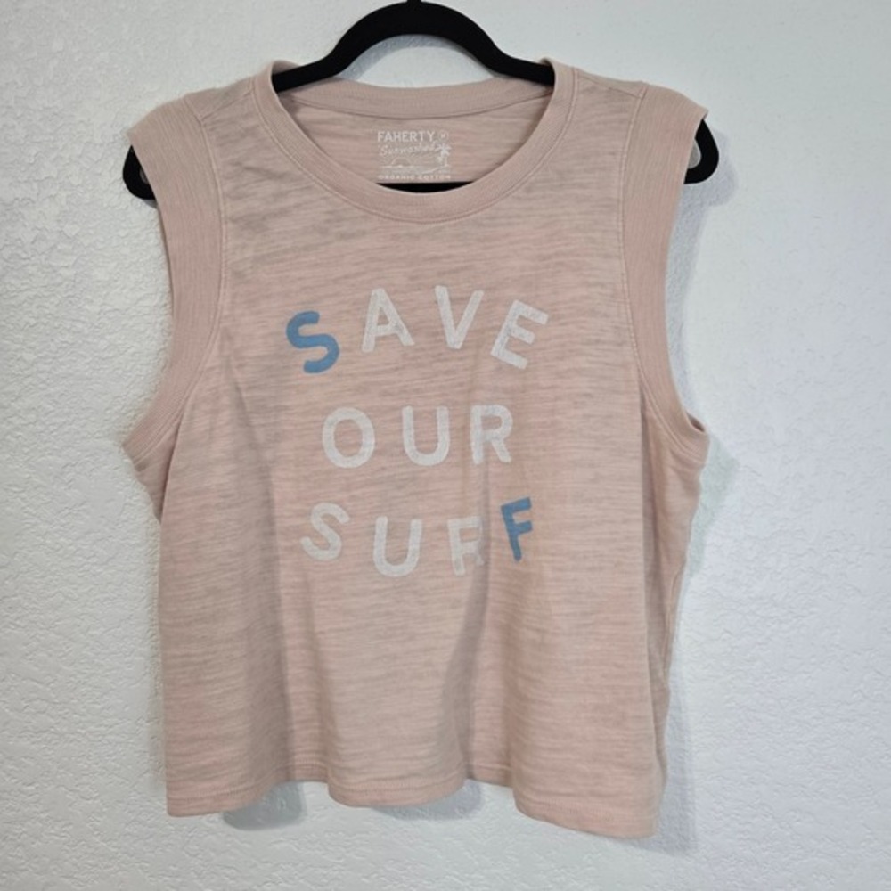 Faherty Sunwashed‎ Save Our Surf Organic Cotton Muscle Tank Top Medium Pink